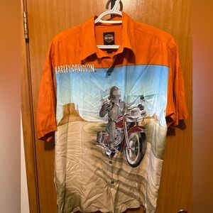Harley-Davidson Orange & Multicolor Short-Sleeve Graphic Shirt large